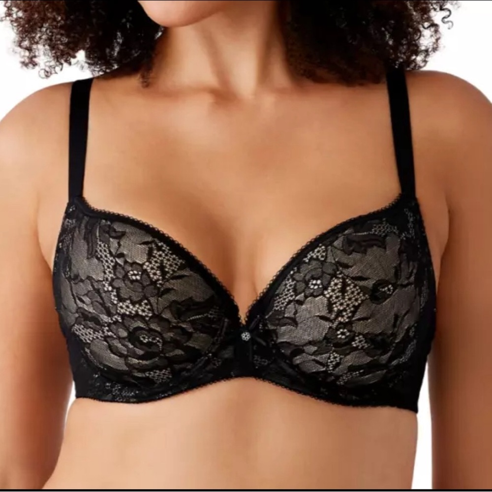 Wacoal Lace Finesse T-Shirt Underwire Bra 34D  -Black/Toast-
